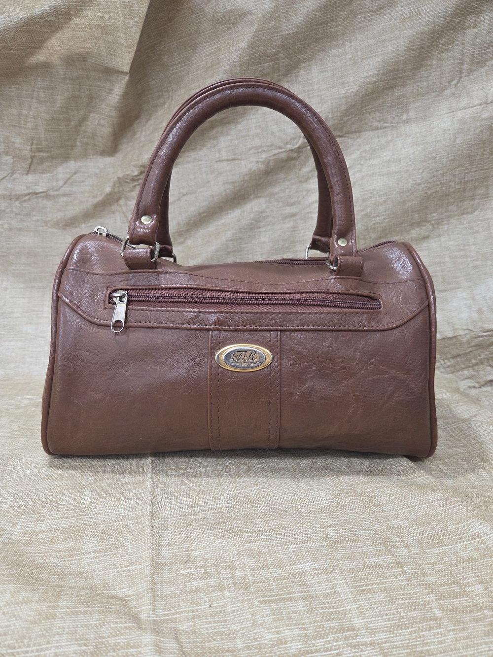 Women's Brown Barrel Satchel Handbag with Top Handles
